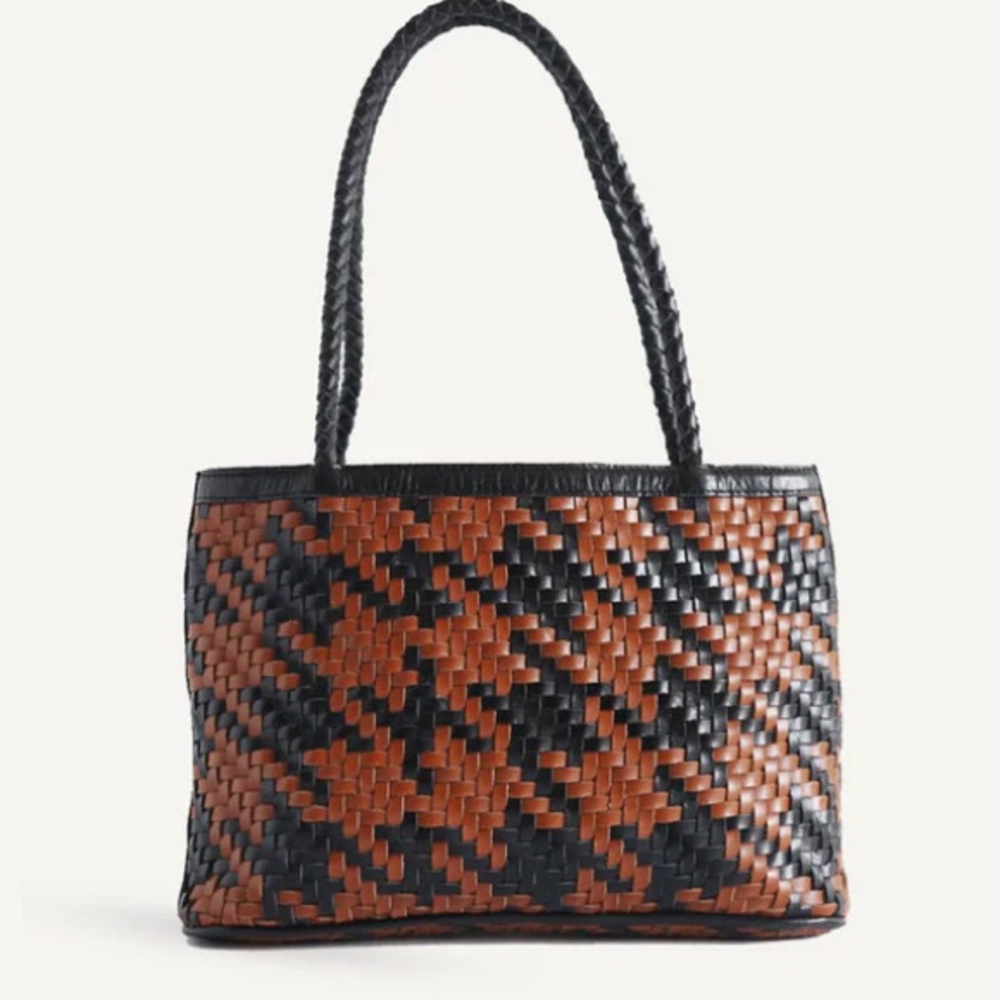 BEMBIEN Ella Bag NWT Sienna Black Houndstooth Pattern Purse Woven Leather